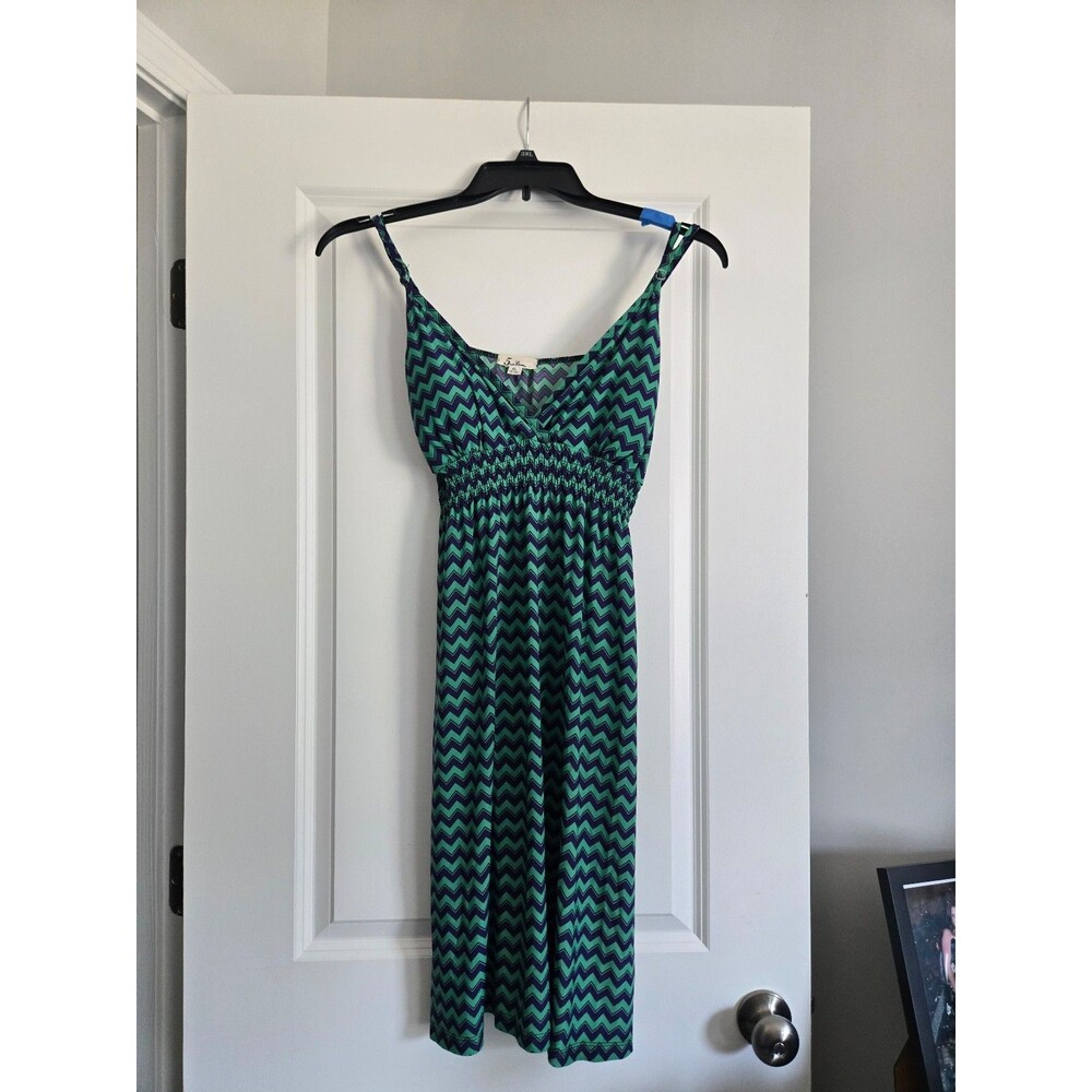 5th love Women's Green Chevron Print Spaghetti Strap Dress